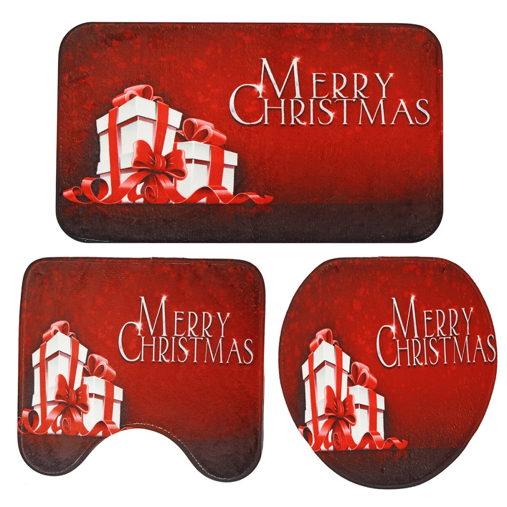 3PCS  Home Decoration Santa Snowman Bathroom Toilet Seat Covers Mat Set -  Gift - Image 2