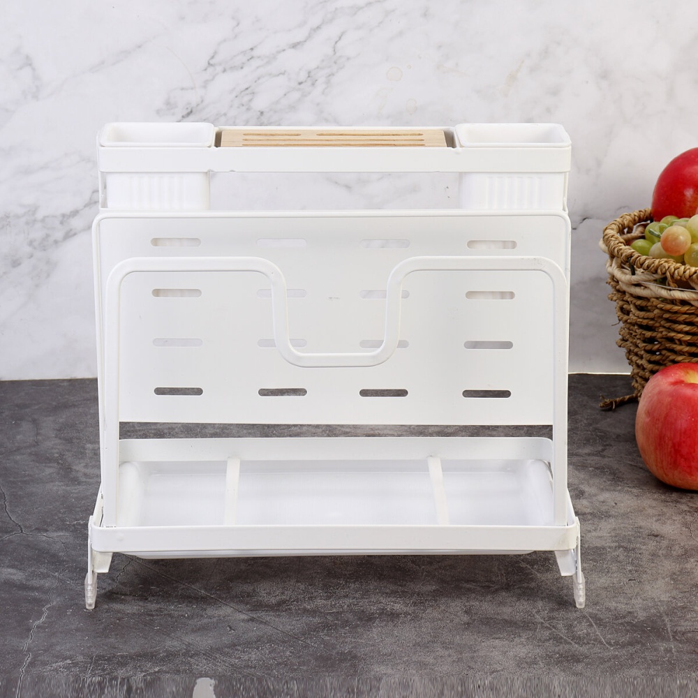 Iron Art Storage Rack Multi Function Knife Holder Pot Cover Storage Rack Removable And Washable Hollow Drain Knife Holder - White