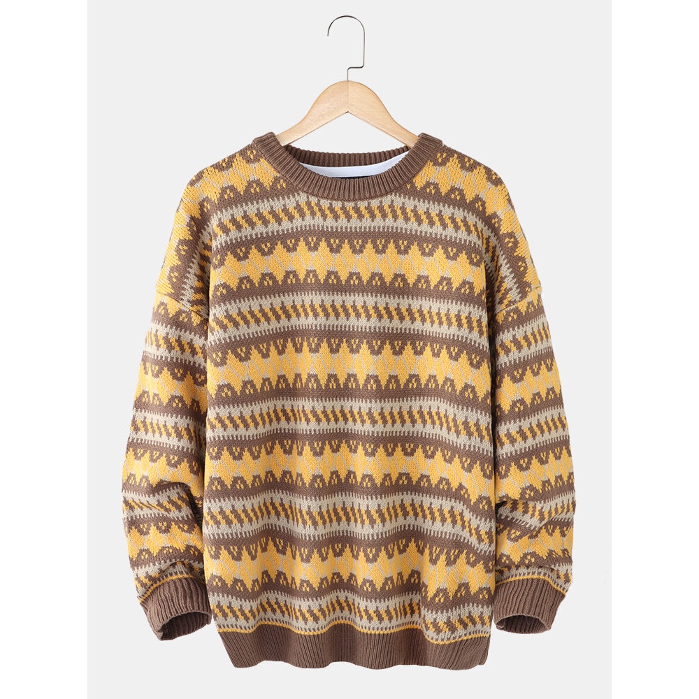 Mens Graphics Knitted Warm Drop Shoulder Pullover Casual Sweaters - Black L