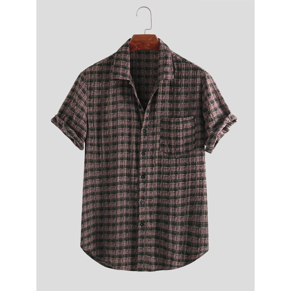 Mens Vintage Plaid Breathable Casual Shirts - 2XL Black
