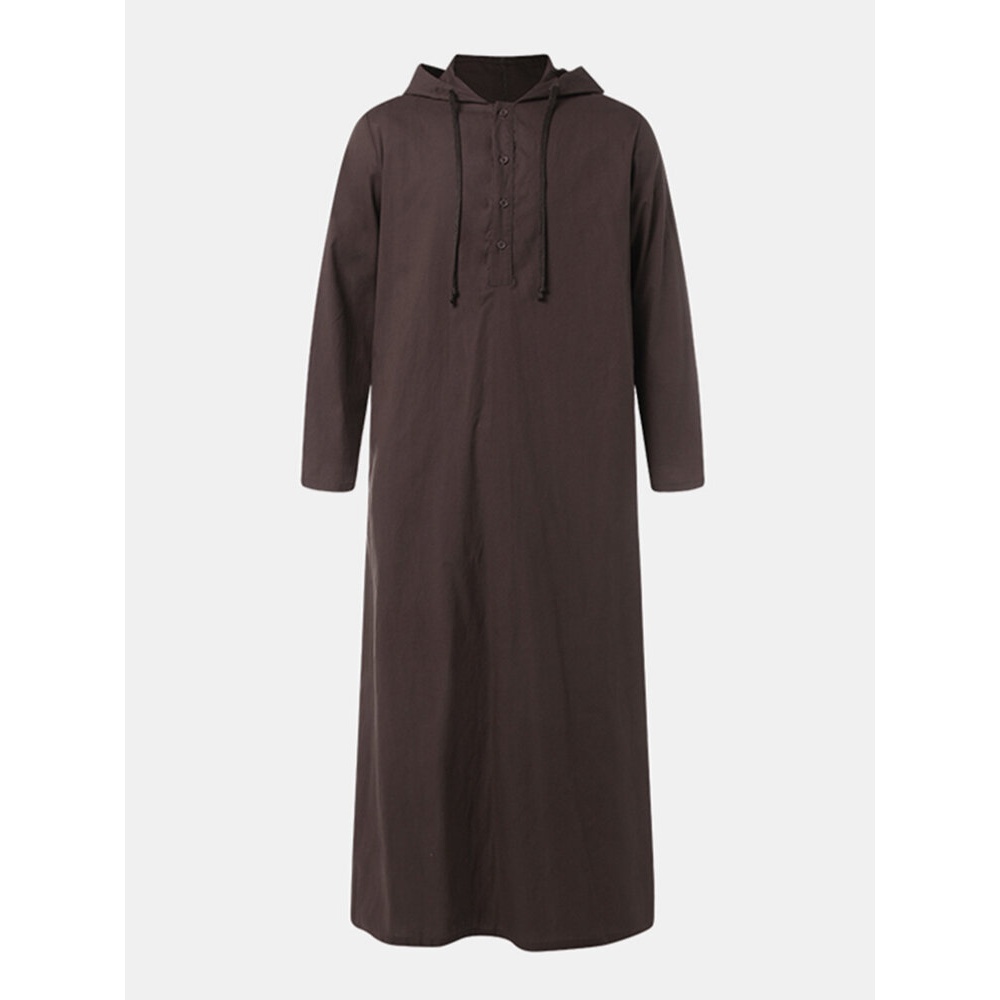 Mens Vintage Long Tunic Style Shirts Loose Cotton Kaftan Dress Tops - S Black