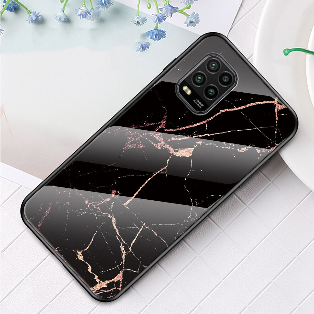 for Xiaomi Mi 10 Lite Case Marble Pattern Colorful Tempered Glass Shockproof Scratch Resistant Protective Case Non-original - White - Image 2