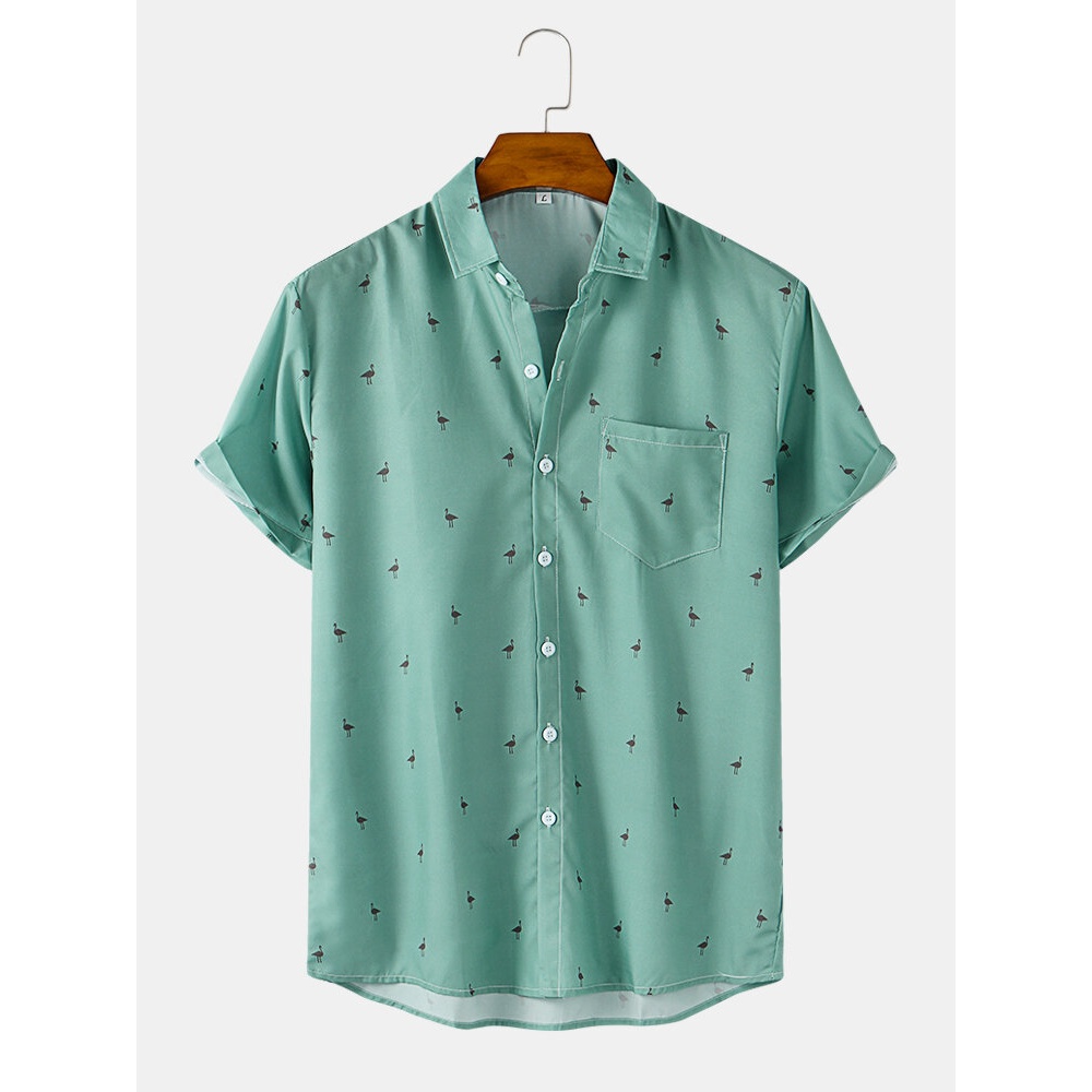 Mens Animal Print Casual Short Sleeve Shirts With Pocket - Green S
