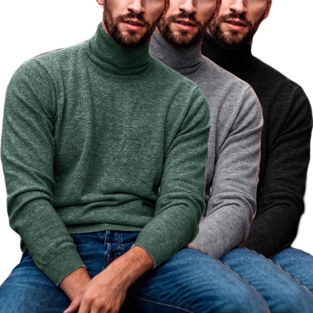 Men's Long Sleeve Turtleneck Pullover Casual Comfortable Sweaters Autumn Winter Warm Knitted Clothes - Black S