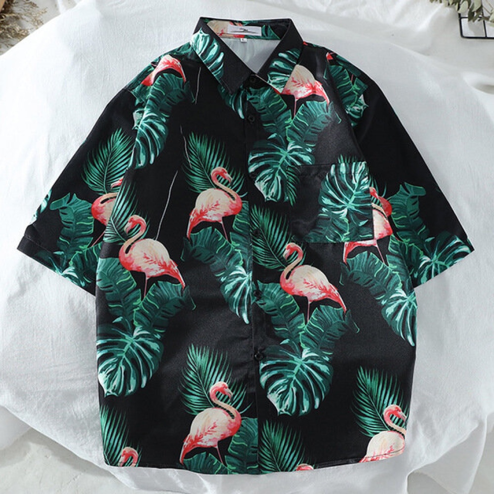 Flamingo Short-sleeved Shirt Men's Thin Coat Casual Loose - 2XL Fire bird