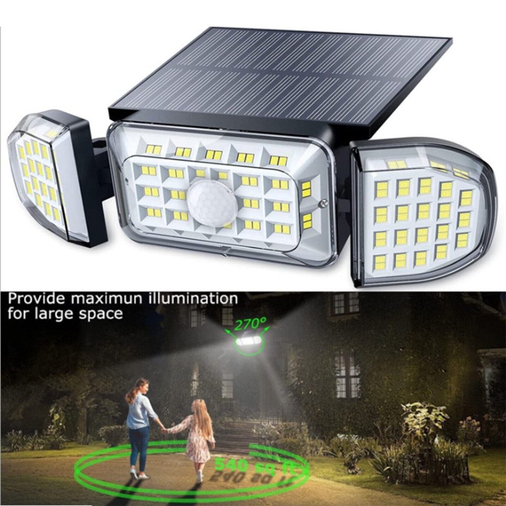 Solar Security Light 164led 3-head Flood Lights Waterproof Outdoor Garage Infrared Motion Sensor Wall Lamp - Image 2