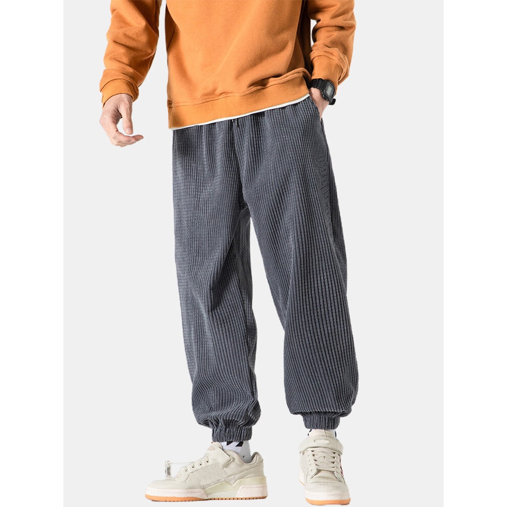 Mens Letter Embroidery Black Corduroy Pocket Harem Pants - Grey S