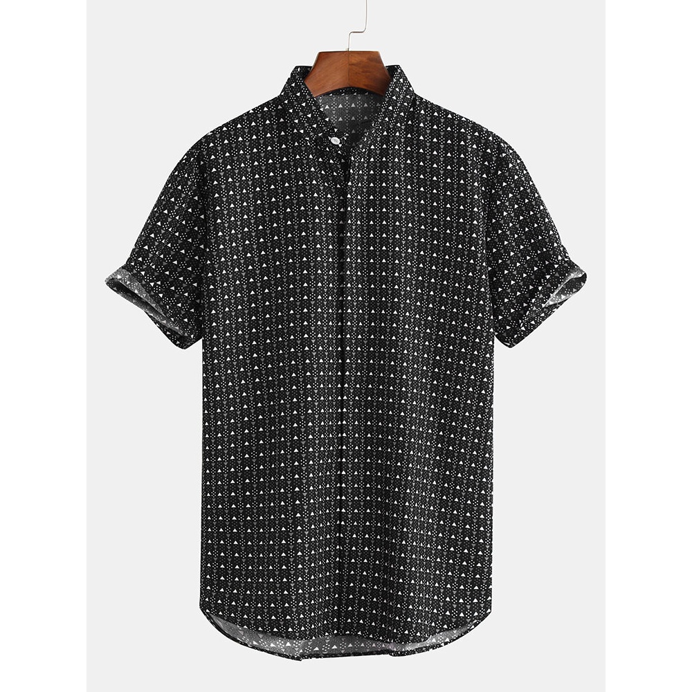 Mens Casual Floral Printed Cotton Summer Shirts - M Black