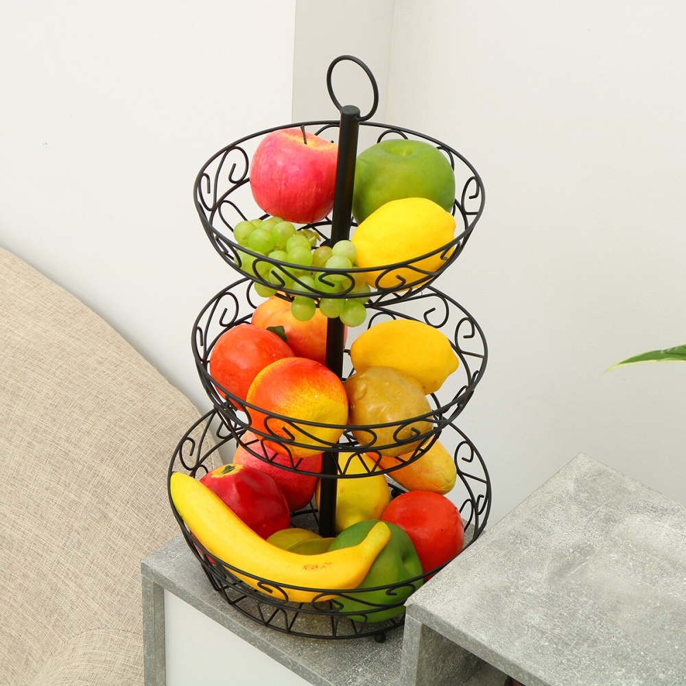 Three-layer Fruit Basket Holder Large Capacity Fruit Basket Bowl Durable Cake Snacks Storage Stand - Image 2