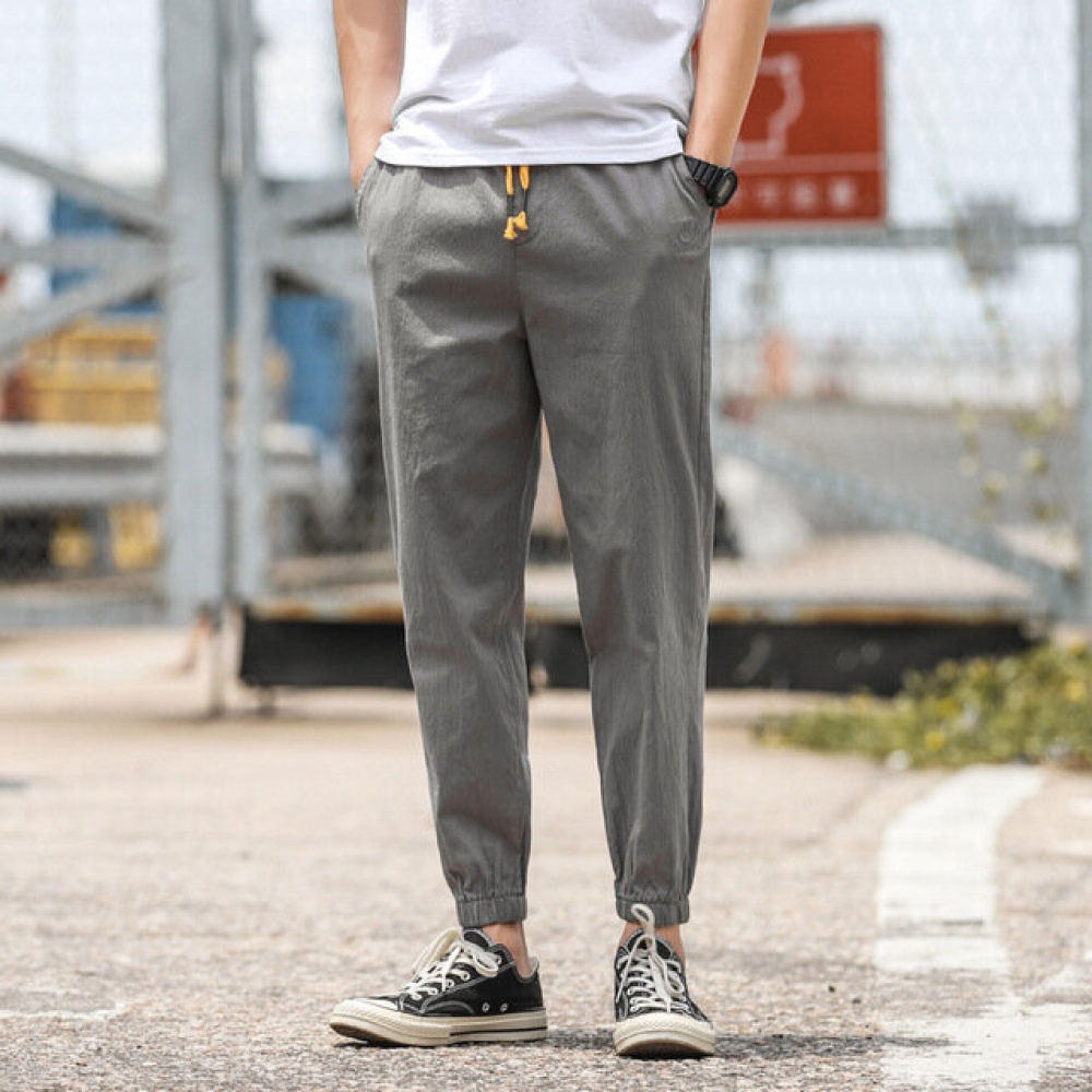 Chinese Style Pure Cotton Nine Pants Men's Trend Solid Color Casual Pants Men's Large Size Cotton And Linen Pants Pants Linen Pants - 3XL Dark Gray