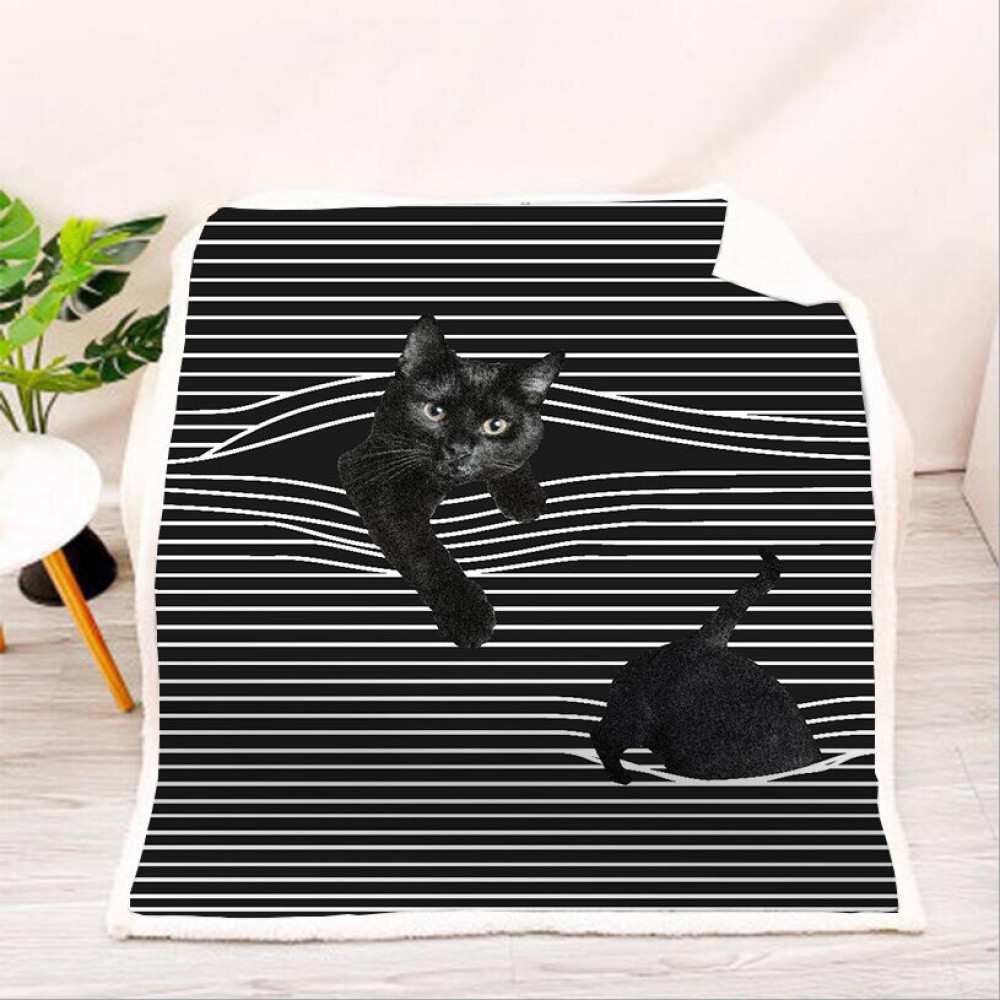 Stripe Pattern Cat Cartoon Blanket Coral Fleece Lunch Break Sofa Blanket Air Conditioning Blanket - 80*120cm - Image 2