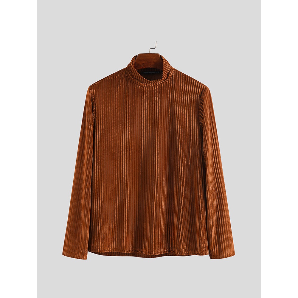 Mens Solid Color High Collar Long Sleeve Fittness Casual Shirts - XL White