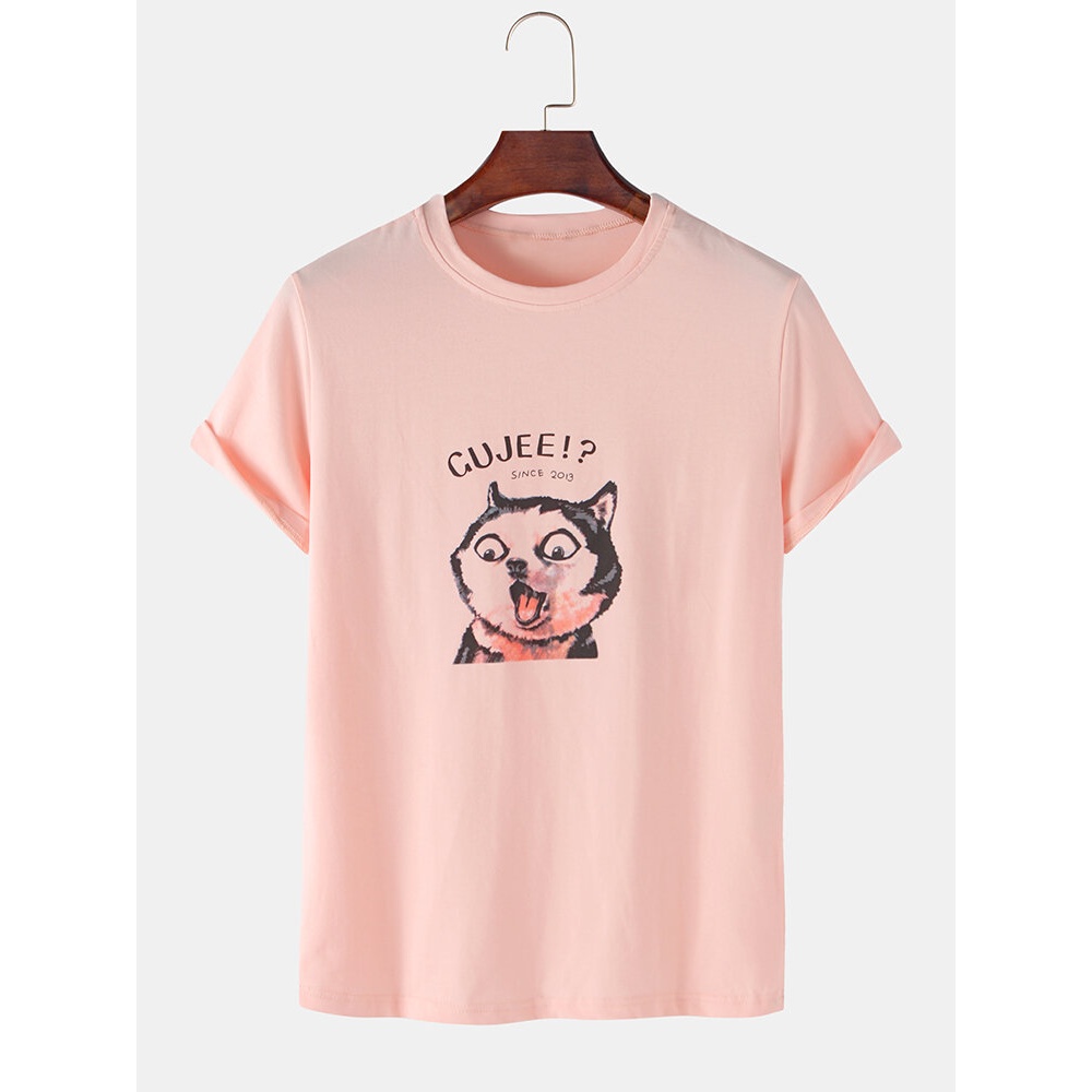 Cotton Funny Dog Cartoon Pattern Short Sleeve Breathable T-Shirts - Red S