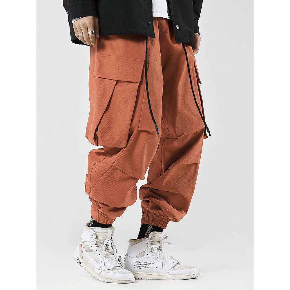 Mens Utility Solid Color 100% Cotton Loose Cargo Pants - Black S