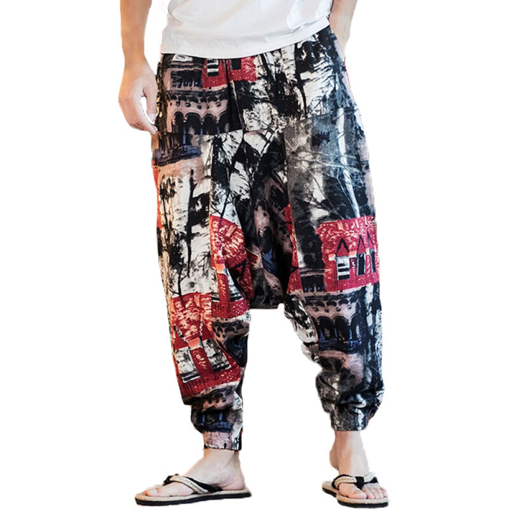 INCERUN Men Ethnic Printing Loose Casual Harem Trousers Cotton Big Size Pants - 4XL Wine Red