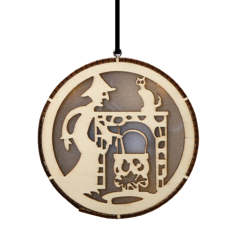 LED Wooden Hollow Light Round Shape Hanging Pendant Holiday Party Decorative Night JM01495