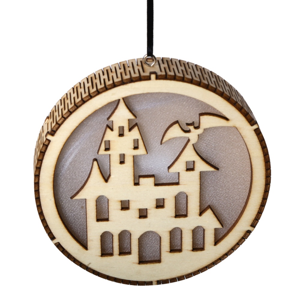 LED Wooden Hollow Light Round Shape Hanging Pendant Holiday Party Decorative Night JM01494