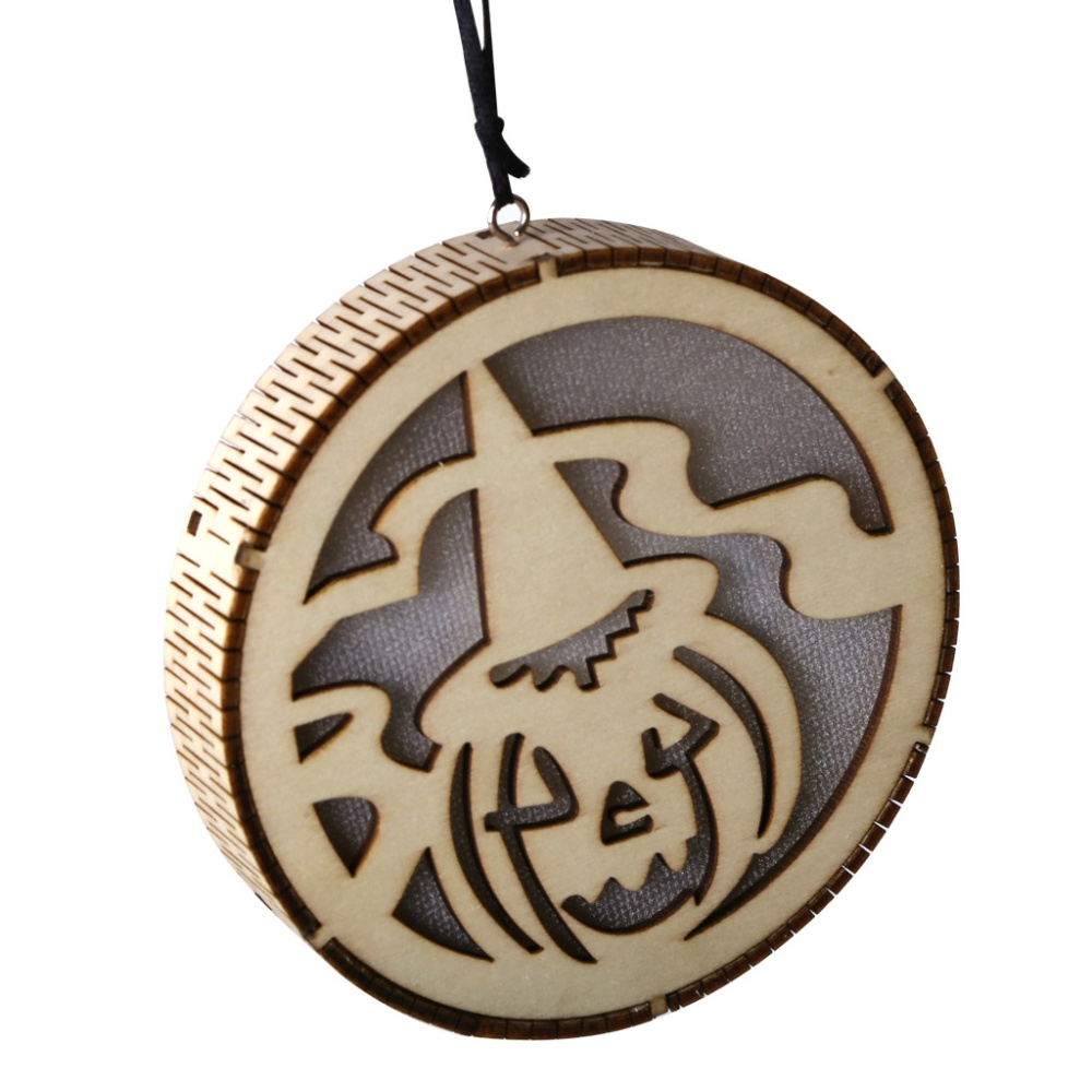 LED Wooden Hollow Light Round Shape Hanging Pendant Holiday Party Decorative Night JM01493