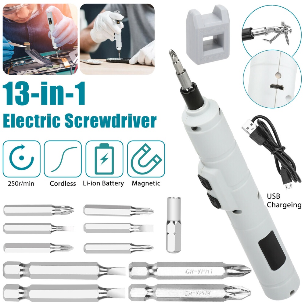 13pcs Electric Screwdriver Drill Kit Mini Cordless Rechargeable Power Tool - Image 2