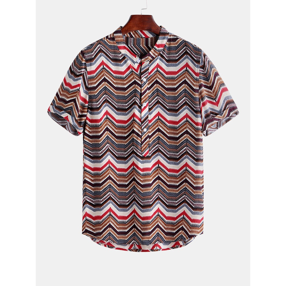 Mens Summer Chevron Printing Casual Shirts - M As Picture