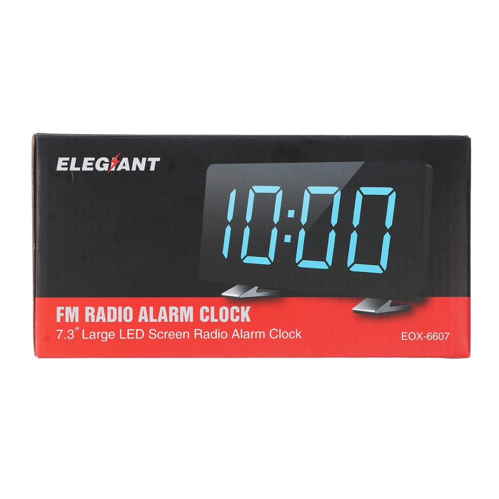 ELEGIANT Digital Alarm Clock for Bedrooms with FM Radio Dual Alarms 6.7'' LED Screen USB Port for Charging 4 Brightness 12/24H Automatic Dimmer Snooz - Image 2