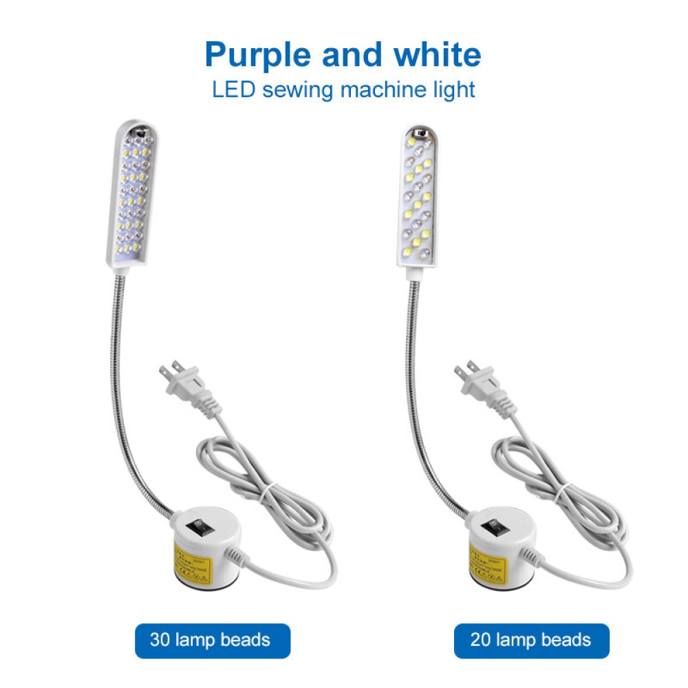 20/30LED US Plug Purple & White Light Color Sewing Machine Work Light Car Clothing Light Magnetic Base Lamp Industrial Lighting - 20LED - Image 2