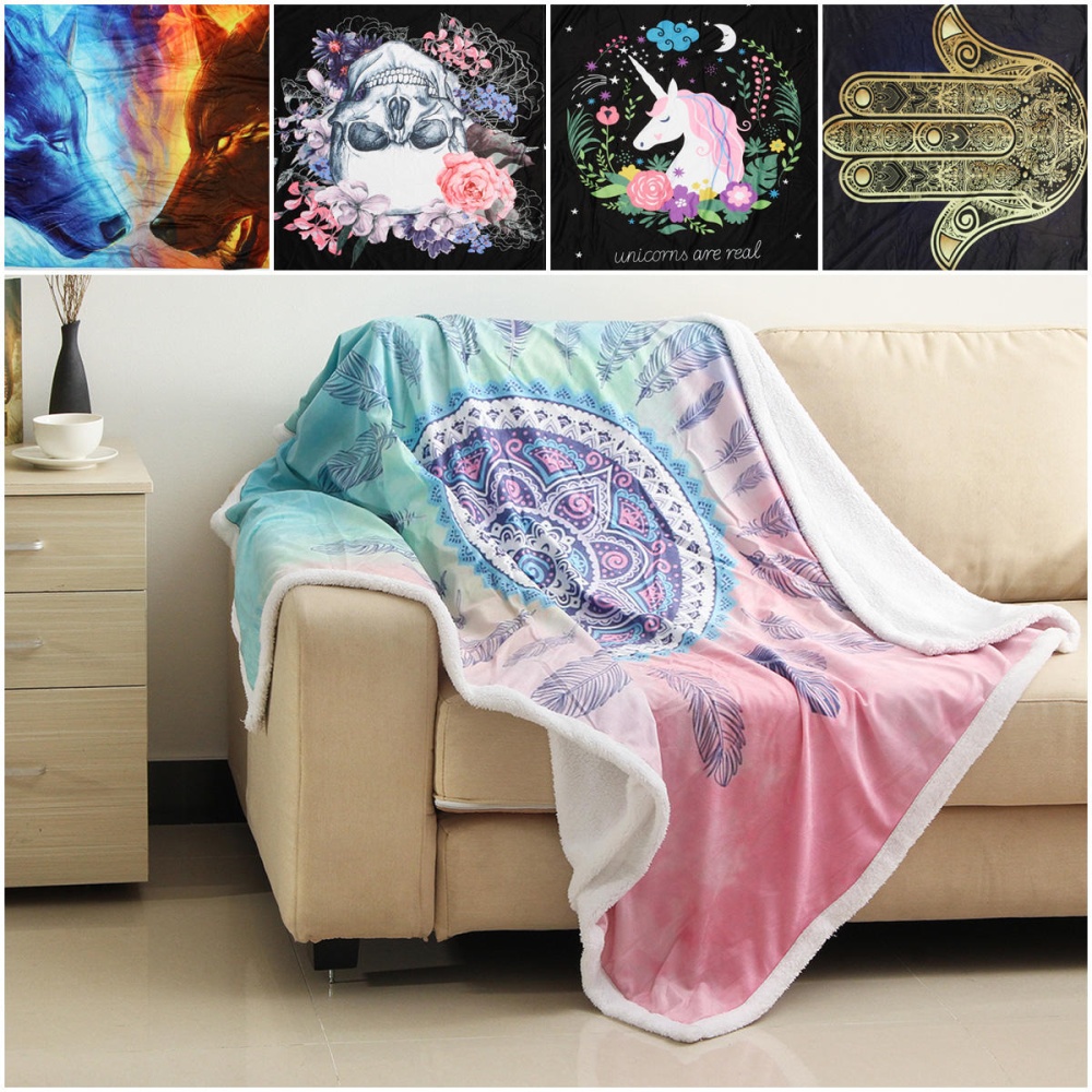 130x150cm 3D Animal Plush Printing Hooded Blankets Double Layer Warm Blanket - B - Image 2