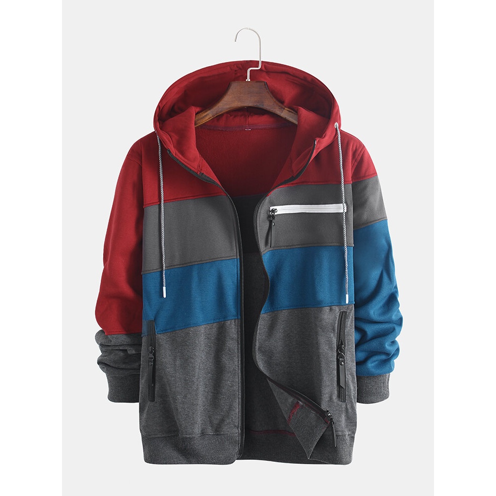 Men's Sports And Fitness Leisure Jacquard Cardigan Hooded Jacket Hoodies Sweatshirts - S Navy