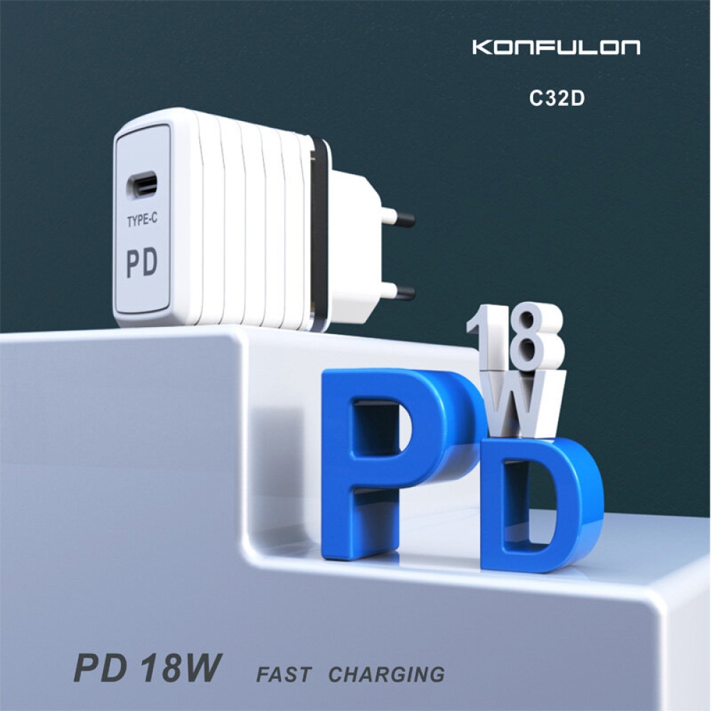 Konfulon C32D 20W PD Charger Fast Charging with Type-C Charging Cable US EU Plug for iPhone 12 Pro Max for Samsung Galaxy S21 Note S20 ultra Huawei M - Image 2