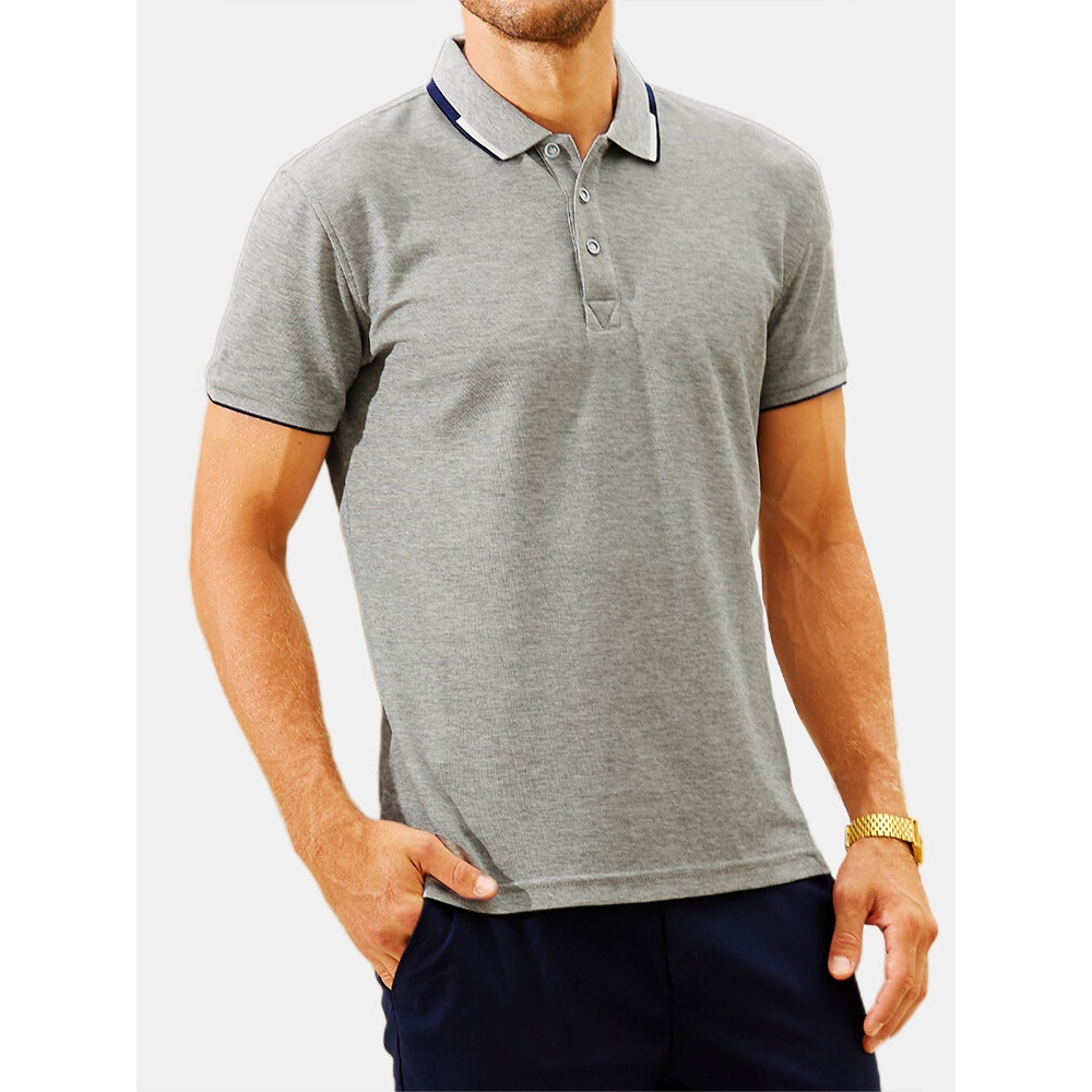 Mens Fashion Summer Breathable Turn Down Collar Casual T-Shirts - S White