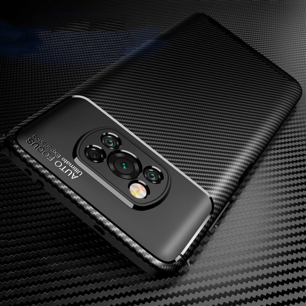 for POCO X3 PRO / POCO X3 NFC Accessories Carbon Fiber Pattern with Lens Protector Protective Case + Anti-Explosion Tempered Glass Screen Protector - Image 2