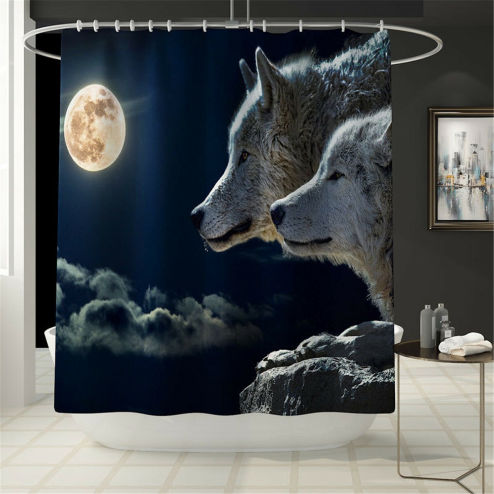 4 Pcs Wolf Bathroom Bath Mat Set Rugs Toilet Lid Cover Shower Curtain Waterproof - 4 - Image 2