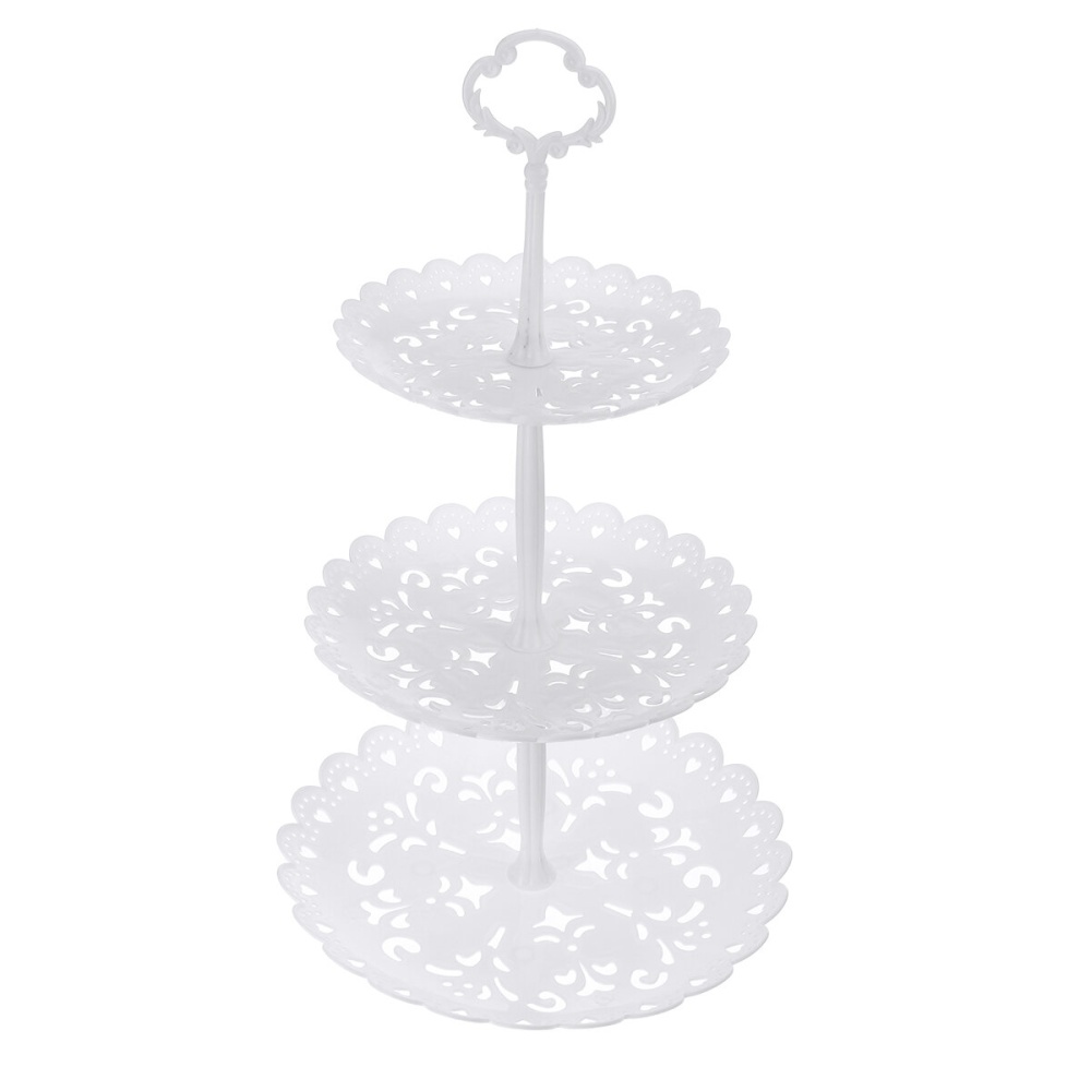 Cake Stand 3 Plastic Tier Afternoon Tea Wedding Plate Party Tableware Display - A