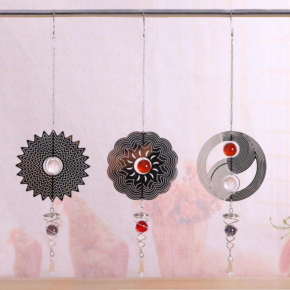 3D Metal Hanging Silent Wind Spinner Wind Chimes Bell Garden Decor Ball In Center - 1 - Image 2