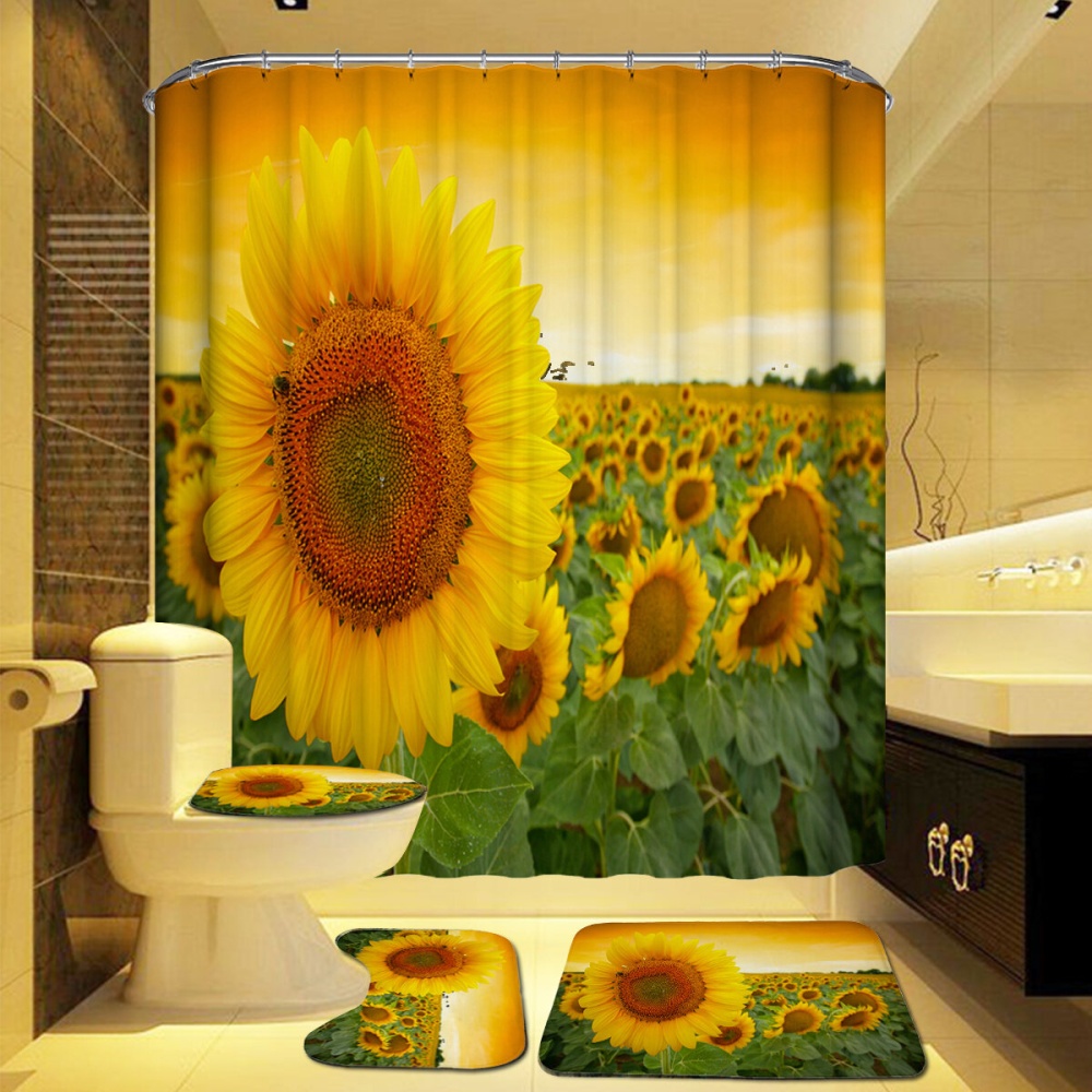 180x180cm Sunflower Pattern Polyester Printing Waterproof Mildew Shower Curtain - 180*180cm - Image 2