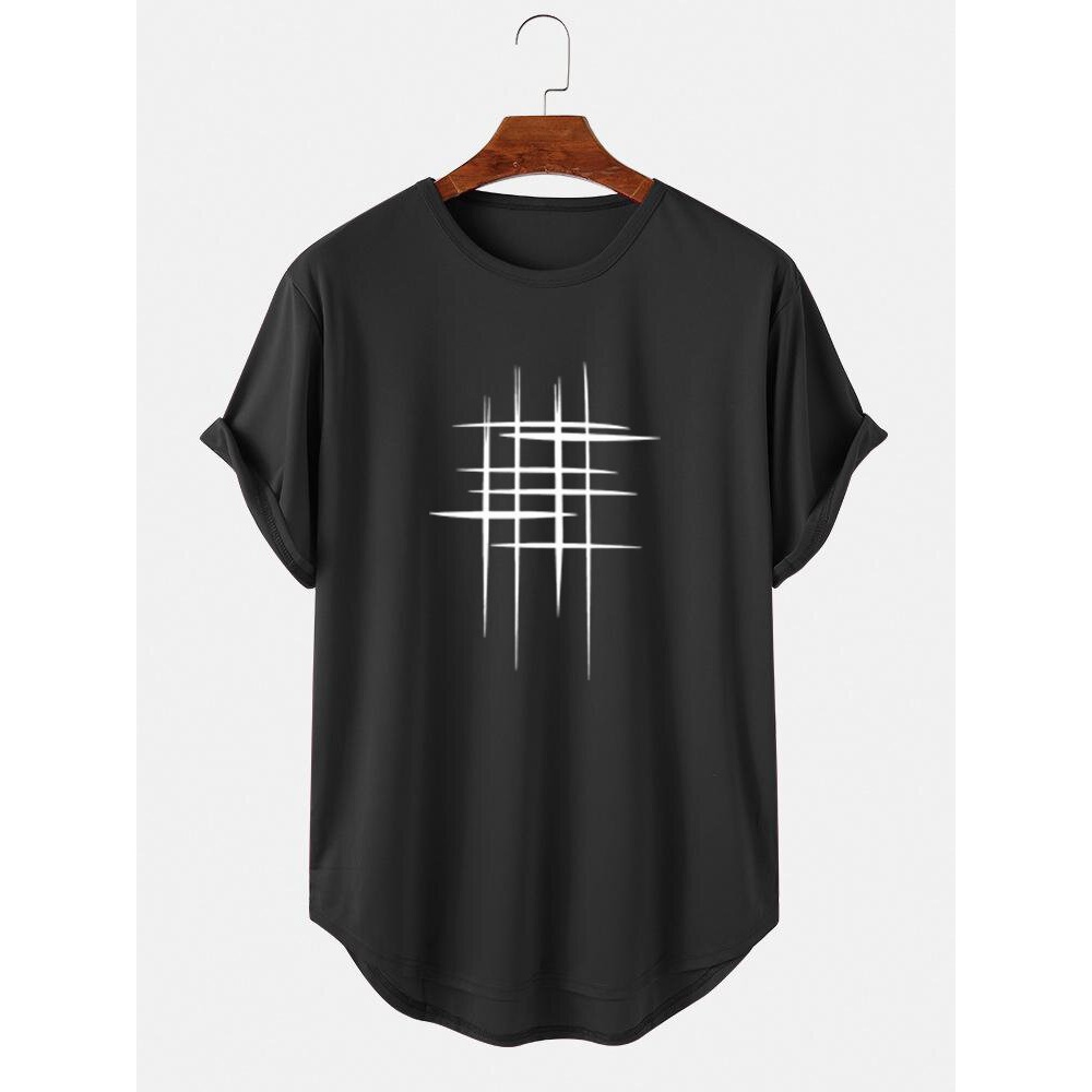 Mens Sports Line Graphic High Low Curved Hem T-Shirts - Black S