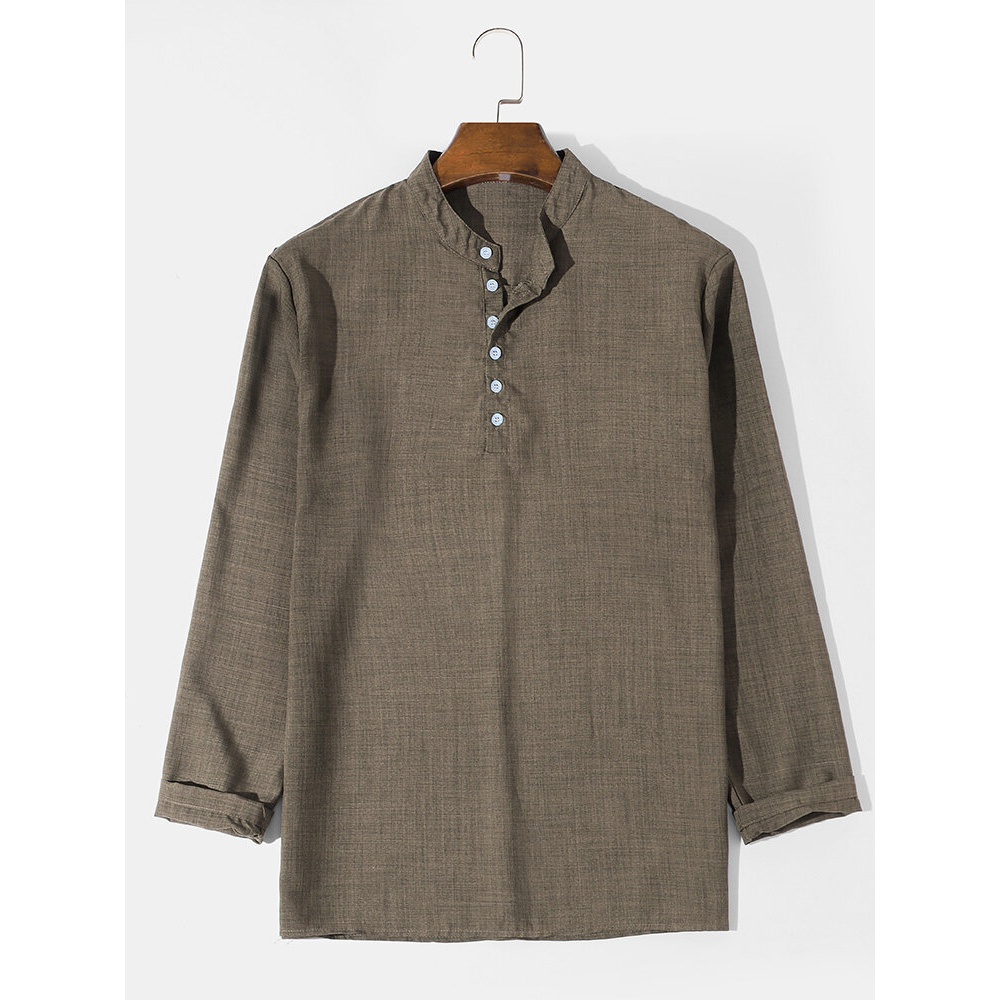 Mens Daily Home Solid Cotton Henley Shirt - White XL