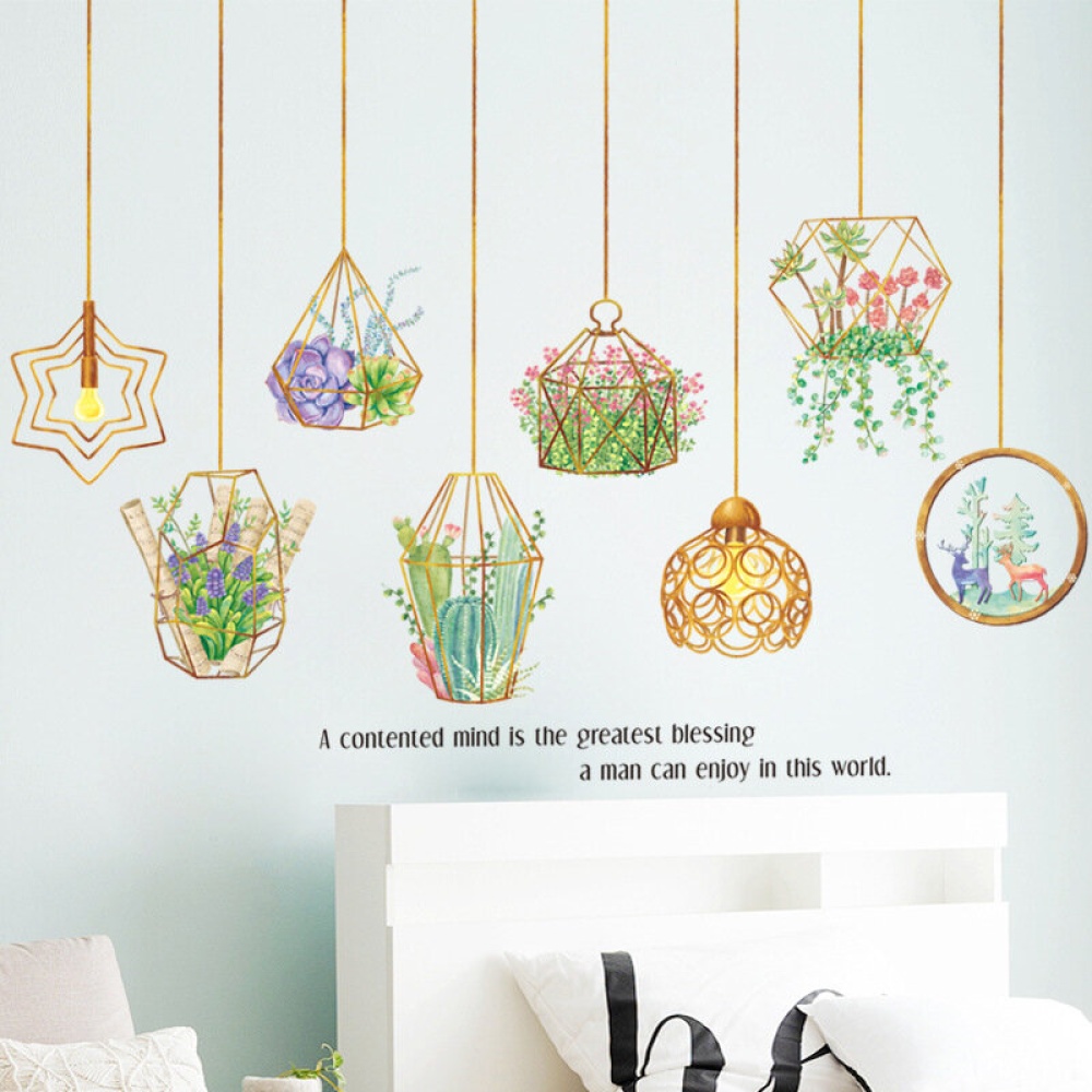 Creative DIY Plant Leaves Removable Wall Stickers Hanging Basket Flower for Bedroom Kitchen Kids Room Adhesive Sticker Decorations - Image 2