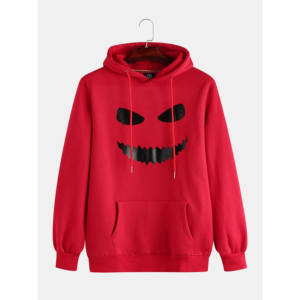 Mens Smile Printing Hooded Overheand Sweats - S Red