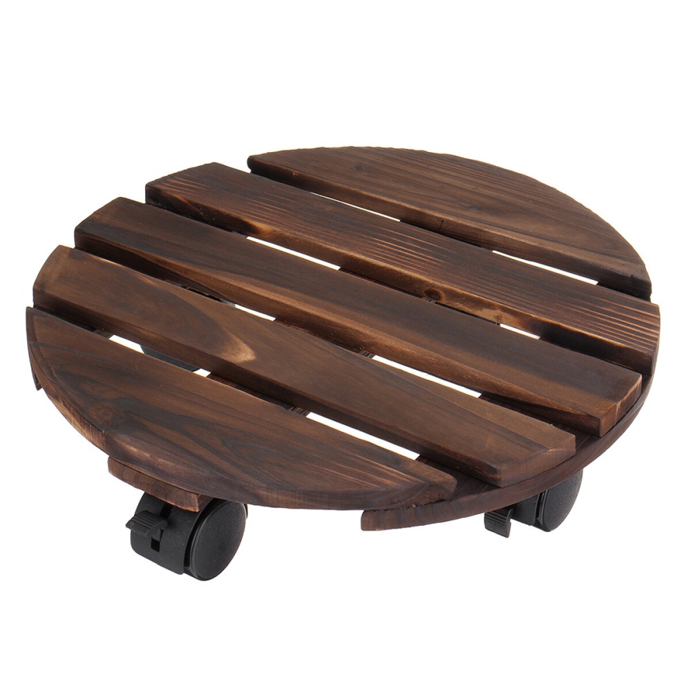 Round Wooden Plant Caddy Potted Plant Stand Flower Pot Holder - #1 - Image 2