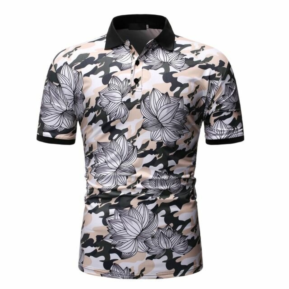 Men Fashion Printed Short-sleeved Lapel Shirts - S As Picture