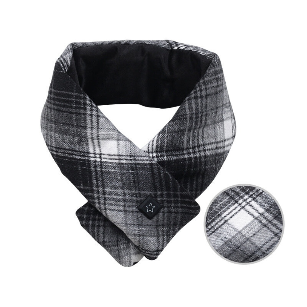 TENGOO Electric Heating Scarf 3 Gears Heating 4 Modes Massage Ajustable Winter Warm USB Rechargeable Neckerchief Plush Collar - Black and White