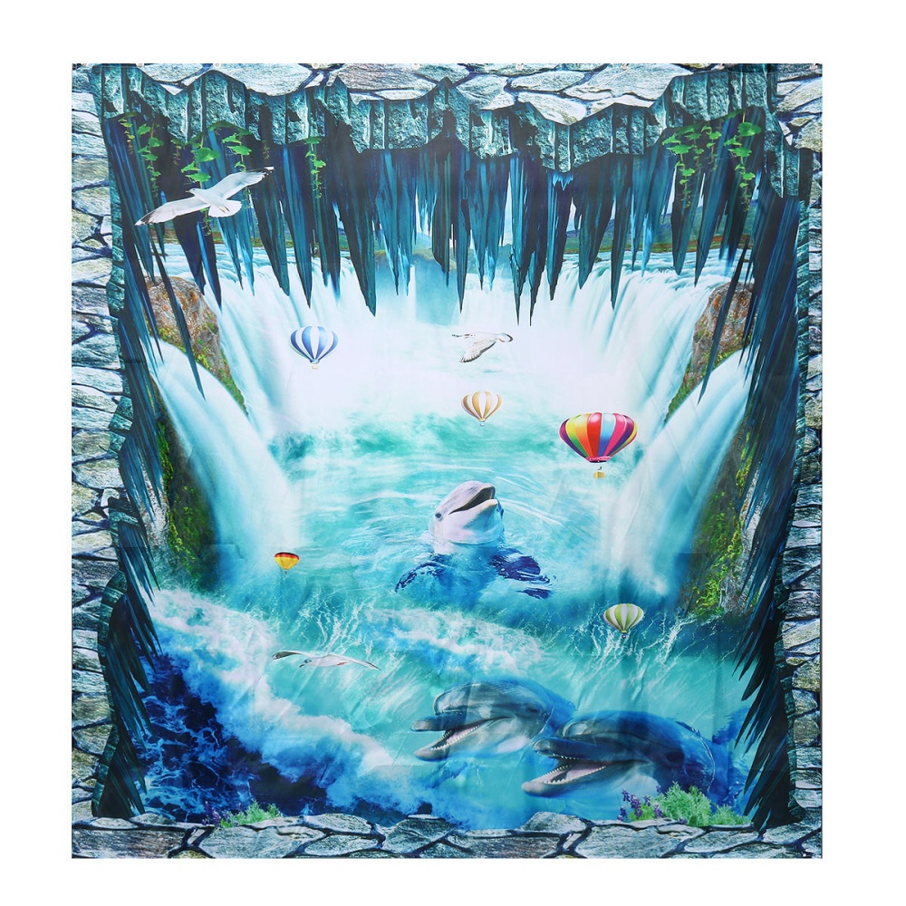 Ocean Waterproof Bathroom Shower Curtain Non-slip Mat Toilet Lid Cover Rug Set - K10 Pro - Image 2