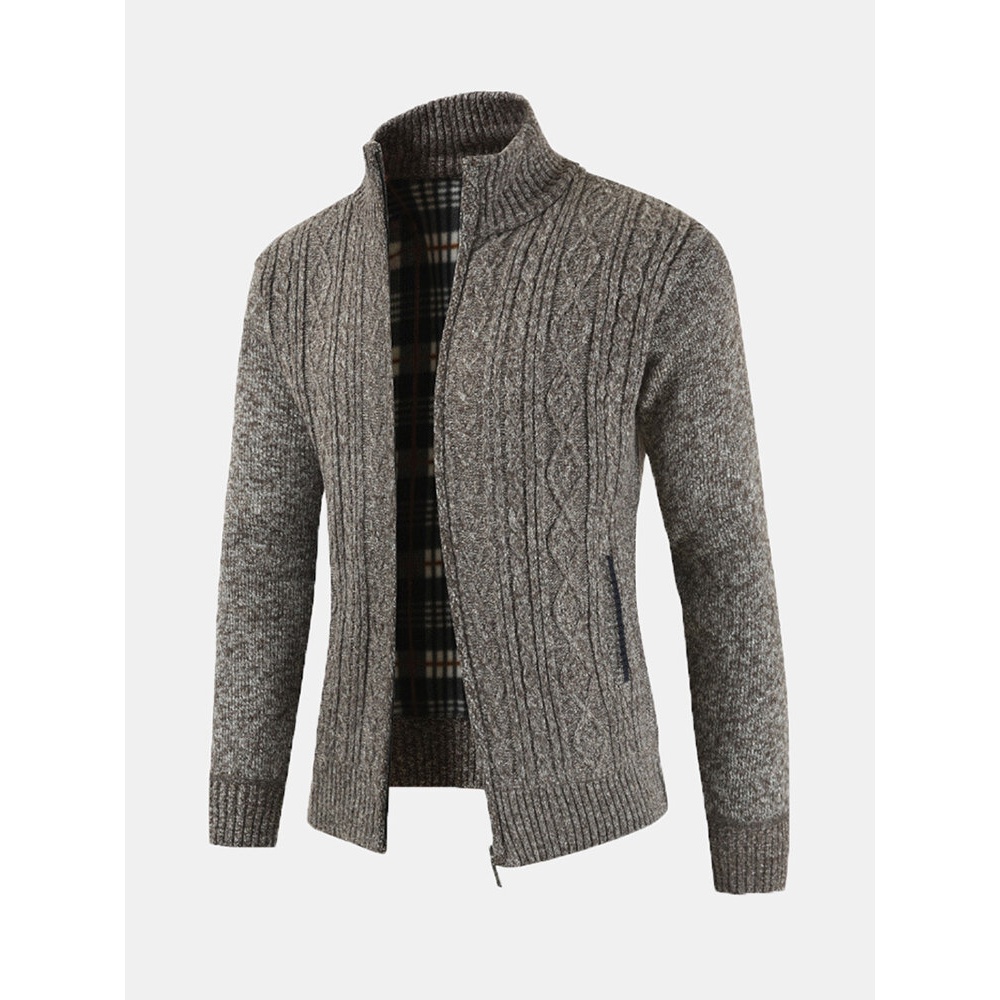 Mens Casual Thick Knit Breathable Stand Collar Warm Cardigan - L Light Gray