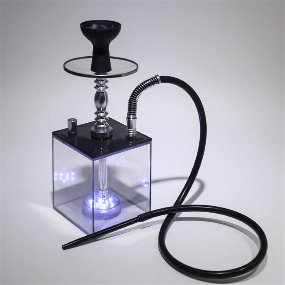Acrylic Shisha Hookah Pipe Set with LED Light Shisha Chicha Narguile Silicone Bowl Hose Spring Charcoal Tongs Smoking Accessories - Black