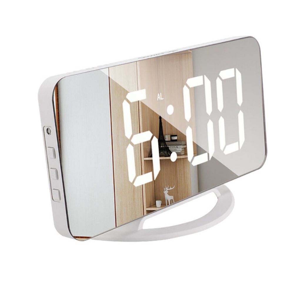 Multifunctional Mirror Alarm Clock LED Makeup Mirror Digital Alarm Clock Automatic Photosensitive Electronic Desk Clock - White shell white light - Image 2