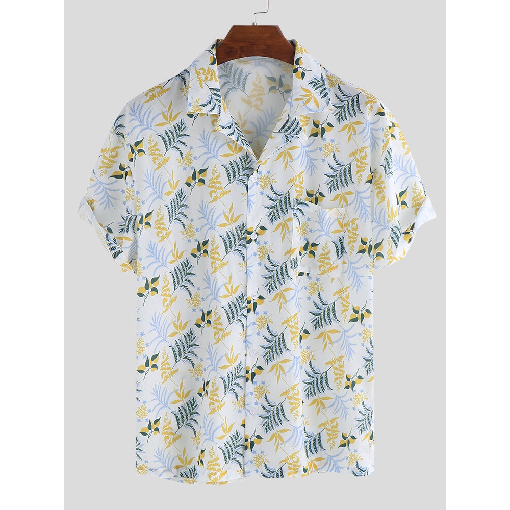 Mens Summer Vacation Casual Floral Printing Hawaiian Shirts - XL Yellow