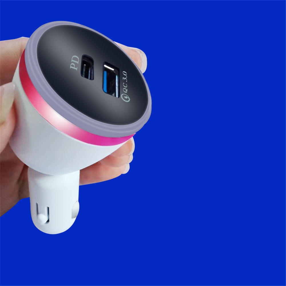 PD QC3.0 3.1A LED Light Fast Charging USB Car Charger For iPhone XS 11 Pro Mi9 9Pro Oneplus 6T 7 Pro - Silver - Image 2