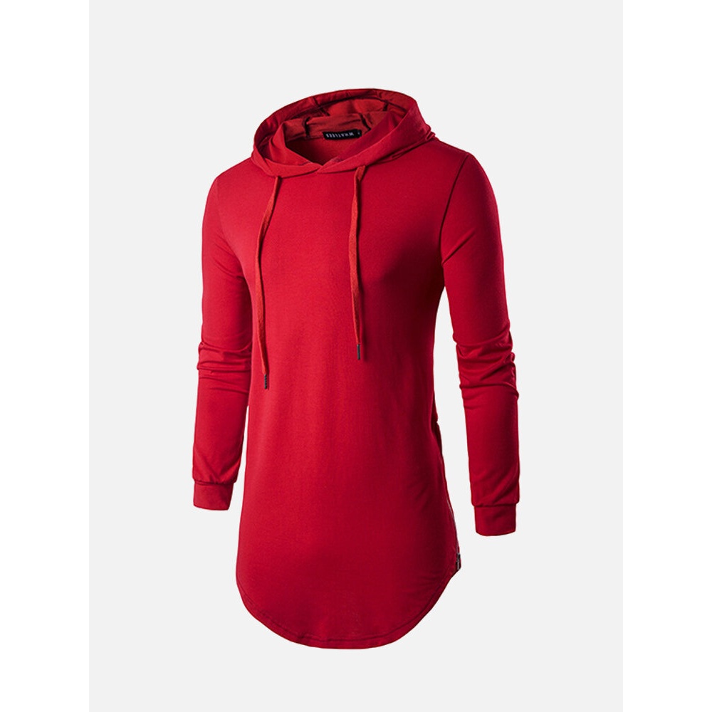 Fashion Personality High Street Hooded T-shirt Men's Casual Pure Color Long Sleeve Hoodies T-shirt - L Blue