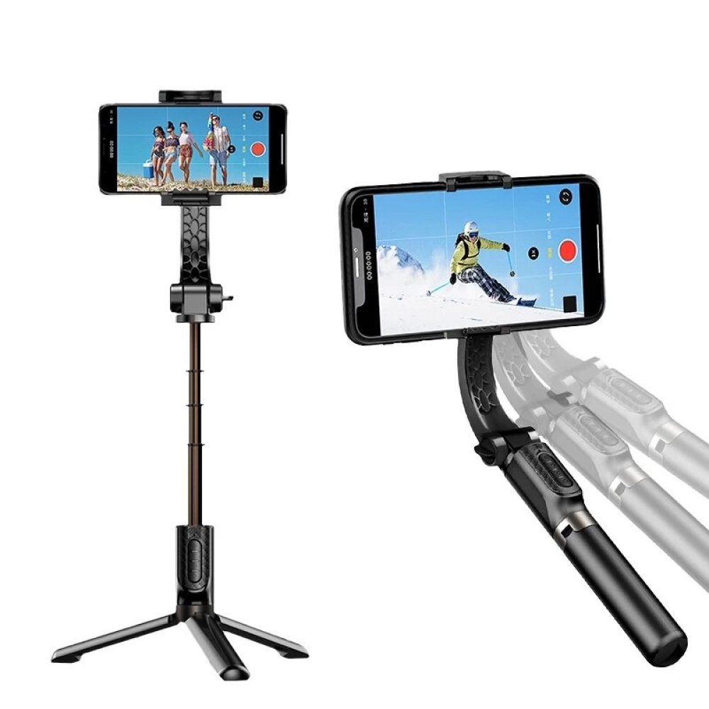 Foldable Handheld Selfie Stick Gimbal Stabilizer bluetooth 360 Auto Rotation with Fill Light for Smartphone Shooting Video - Black - Image 2